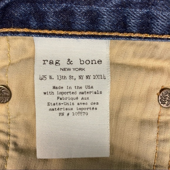 RAG & BONE Sz 34 Standard Issue Slim Leg 100% Cotton  Button Fly Jeans - Picture 10 of 12